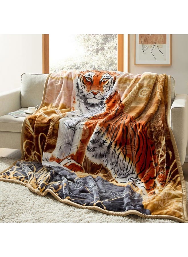 Nestl Korean Mink Blanket King Size - 12 Lbs Velvet Fleece Korean Blanket - 2 Ply Warm & Thick Winter Blanket - Wrinkle & Fade Resistant - 87 x 94 Inches (Tiger) - Image 1
