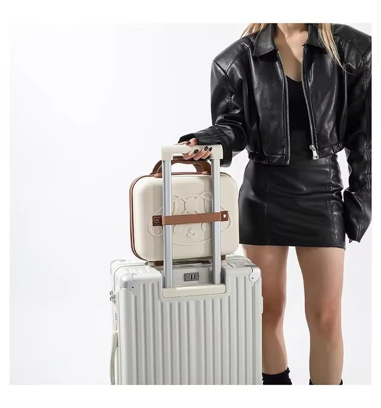 FALMAGU Portable Hard Shell Cosmetic Bag Travel Case Small Travel Hand Luggage with Elastic Band Mini Abs Carrying Makeup Case Suitcase TCream  Pink - Image 5