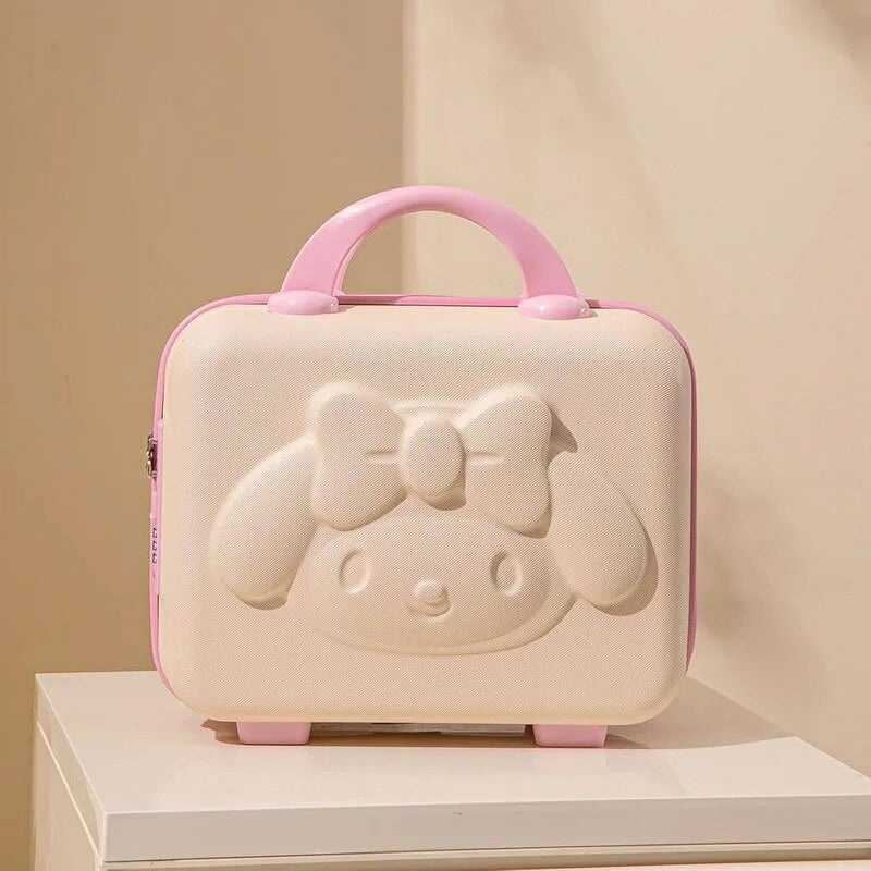FALMAGU Portable Hard Shell Cosmetic Bag Travel Case Small Travel Hand Luggage with Elastic Band Mini Abs Carrying Makeup Case Suitcase TCream  Pink - Image 2