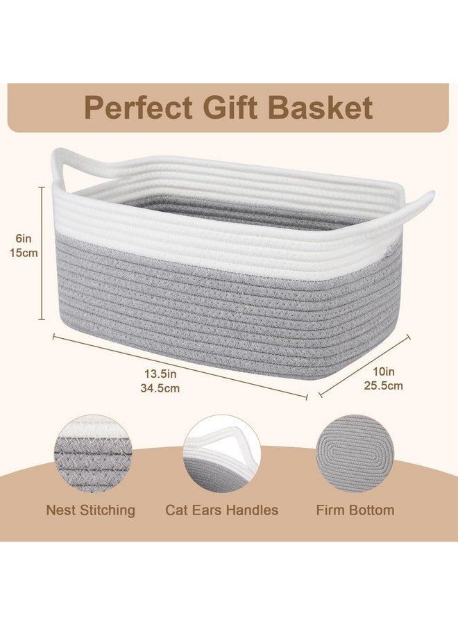 OIAHOMY Small Basket with Handles, Cotton Rope Dog Cat Toy Bin, Woven Storage Baskets for Living Room Nursery, Gift Basket Empty for Halloween, Christmas, 13.5"x10"x6", Grey & White - Image 2