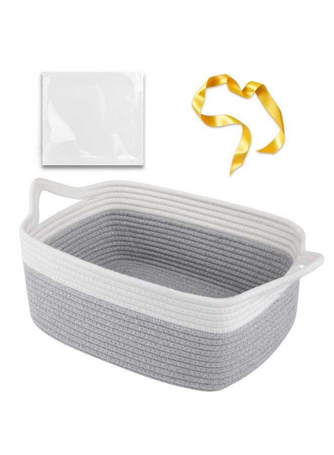 OIAHOMY Small Basket with Handles, Cotton Rope Dog Cat Toy Bin, Woven Storage Baskets for Living Room Nursery, Gift Basket Empty for Halloween, Christmas, 13.5"x10"x6", Grey & White - Image 1