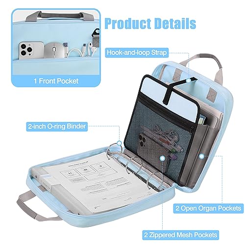 MoKo Zipper Binder, 2 Inch 3 Ring Binder with 500 Sheets Capacity & Shoulder Strap & Handle, Multi-Pocket Zipper Organizer for Middle School, Blue & Gray - Image 3