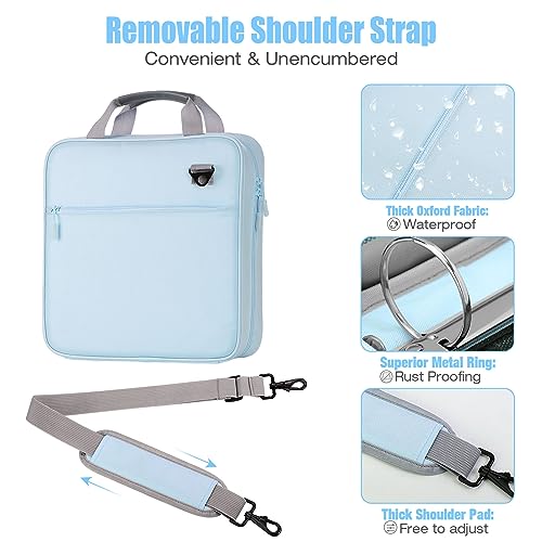MoKo Zipper Binder, 2 Inch 3 Ring Binder with 500 Sheets Capacity & Shoulder Strap & Handle, Multi-Pocket Zipper Organizer for Middle School, Blue & Gray - Image 4