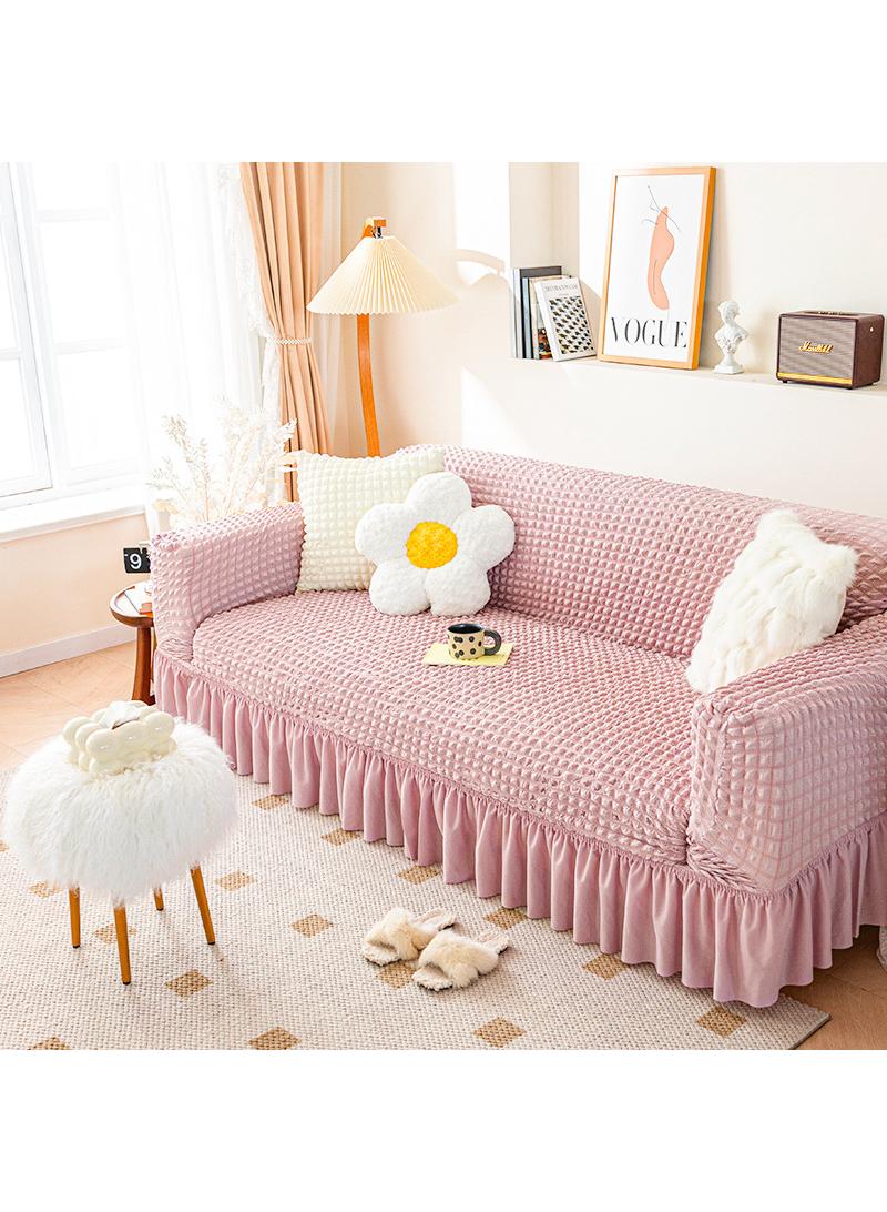 Sofa cover, fully covered with elastic sofa cover, pink, suitable for double sofa 145-185CM
