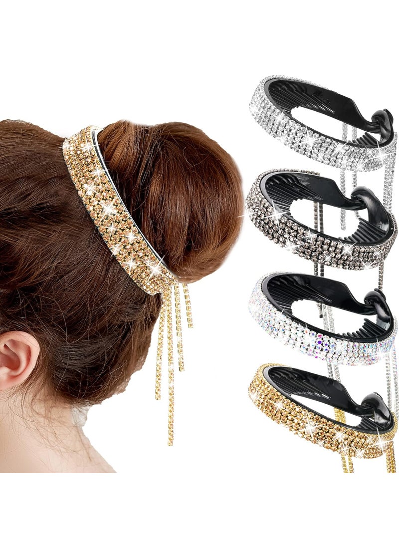 Dilunave Dilunave 4 Pack Rhinestone Hair Accessories Hair Styling Clips Birds Nest Clip Glitter Bun Cover Claw Clips for Buns Ponytail Holder Accessories Gift for Women 
