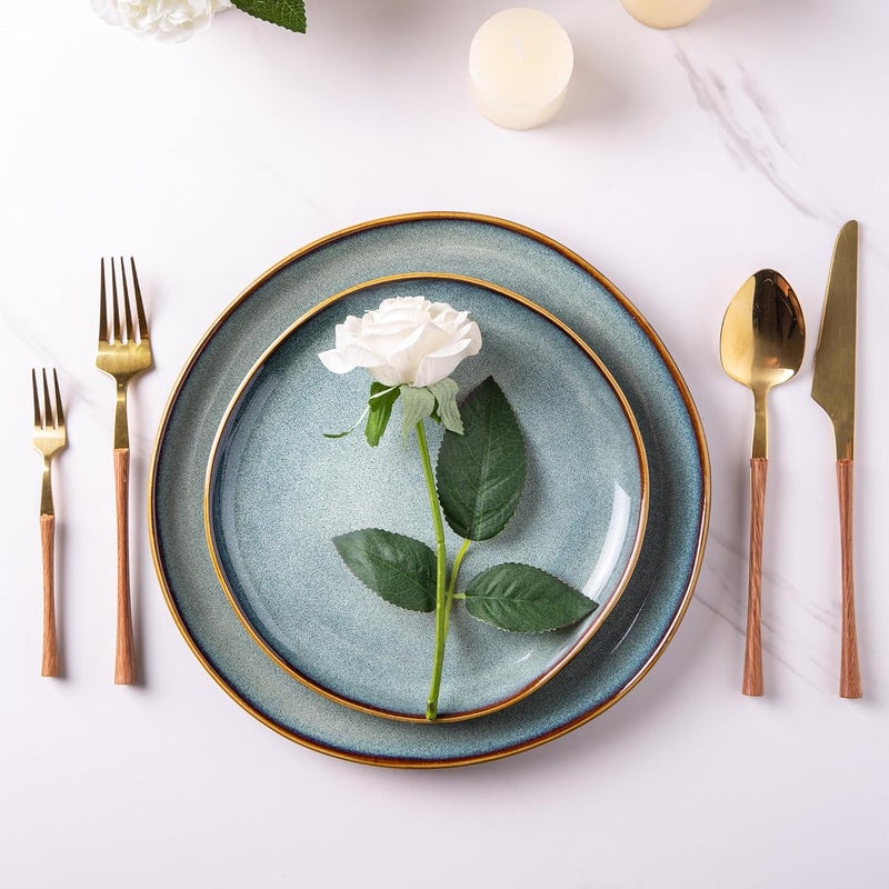 AmorArc Ceramic Dinnerware SetsHandmade Reactive Glaze Stoneware Plates and Bowls SetHighly Chip and Crack Resistant  Dishwasher  Microwave SafeService for 8 Dishes Set 24pc - Image 3