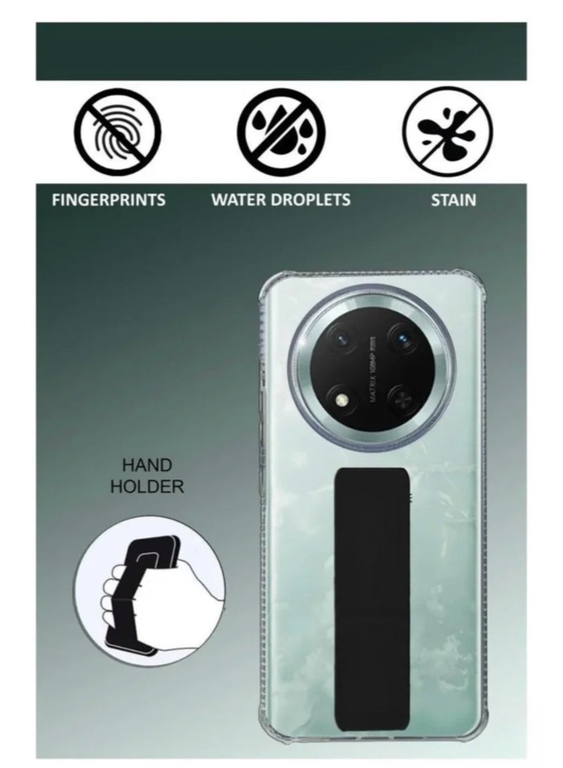 Case Cover For Honor X9c With Magnetic Hand Grip 3 in 1 Clear / Black