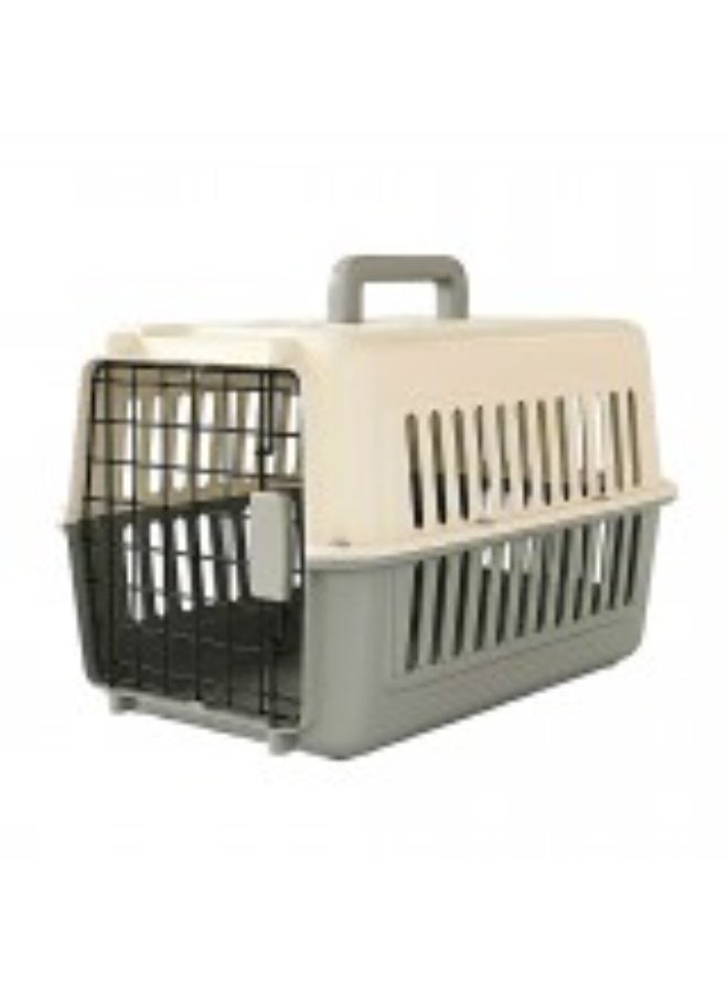 CozyPaws Cozy Paws Premium Plastic Pet Carrier – Gray with Beige Top, Secure Metal Door Travel Crate for Small Pets, Ventilated Lightweight Portable Carrier, 44 x 31 x 27 cm - Image 1