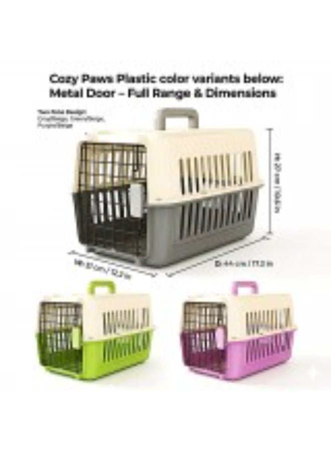 CozyPaws Cozy Paws Premium Plastic Pet Carrier – Gray with Beige Top, Secure Metal Door Travel Crate for Small Pets, Ventilated Lightweight Portable Carrier, 44 x 31 x 27 cm - Image 3
