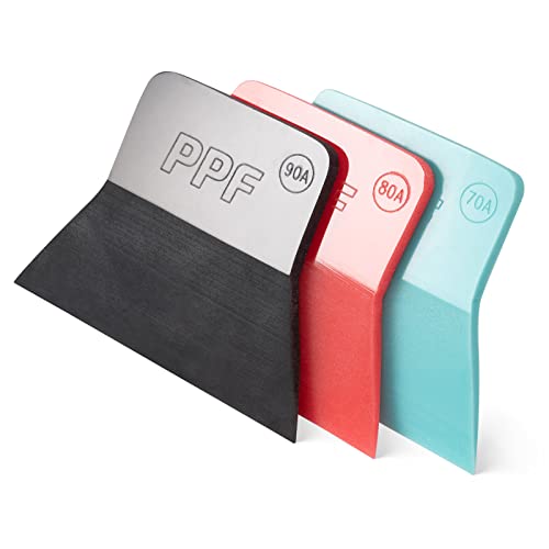 FOSHIO أداة فوشيو PPF سqueegee لفائف الفينيل، 3 في 1 صلابة مختلفة كاشطة مطاطية مضادة للخدش، سqueegee صغيرة من TPU ناعمة لأداة تظليل النوافذ لحماية الطلاء، سqueegee لتنظيف النوافذ - Image 1