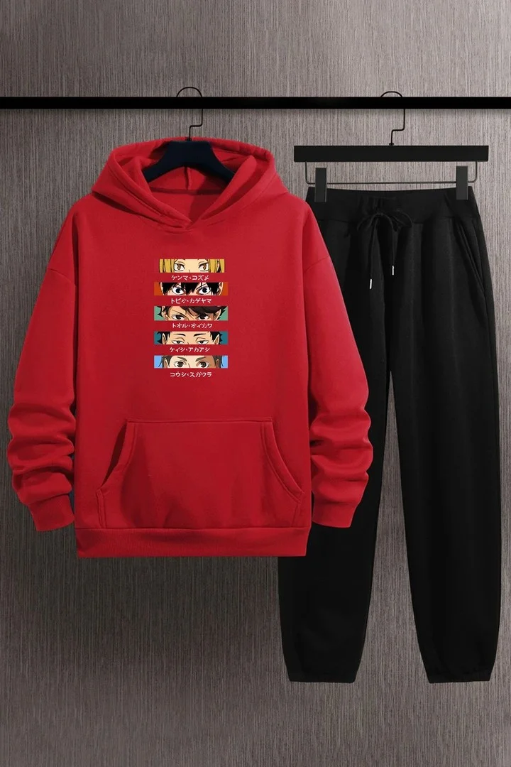 ONLYTRENDWEAR Unisex Cosplay Haikyuu Printed Tracksuit Set L. Red