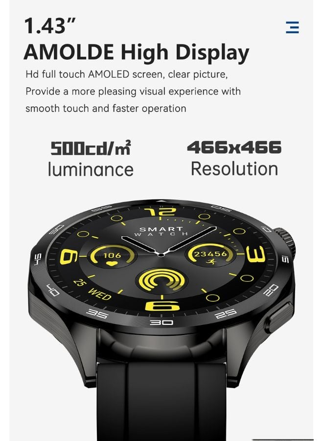 TELUX NEO Smart Calling Watch with 1.43” AMOLED Display, 2 Straps (Stainless Steel & Silicone), Heart Rate & BP Monitoring, Sleep Tracking, IP67 Waterproof, 10-Day Battery, Android & iOS App (Black) - Image 2