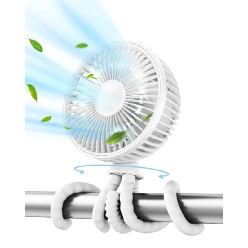 Oscillating Baby Stroller Fan with LED Night Light, 4 Speeds Cooling Rechargeable 360° Rotate Clip On, Battery Operated Small Portable Fans for Car Seat Crib Treadmill Travel - Image 1