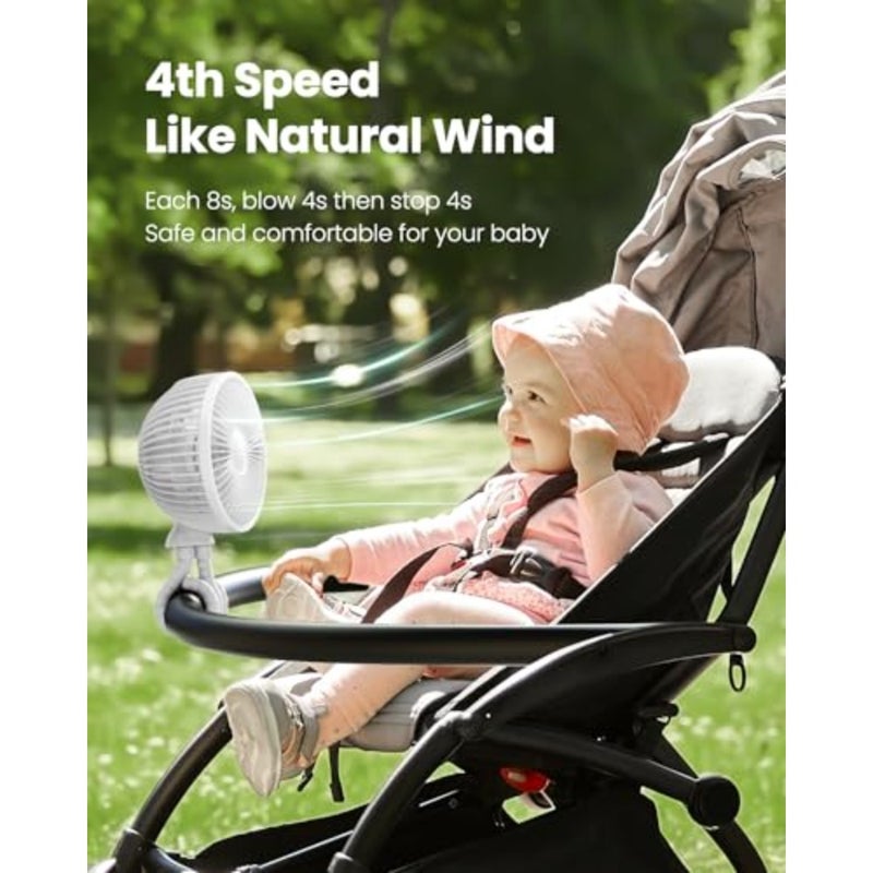 Oscillating Baby Stroller Fan with LED Night Light, 4 Speeds Cooling Rechargeable 360° Rotate Clip On, Battery Operated Small Portable Fans for Car Seat Crib Treadmill Travel - Image 5