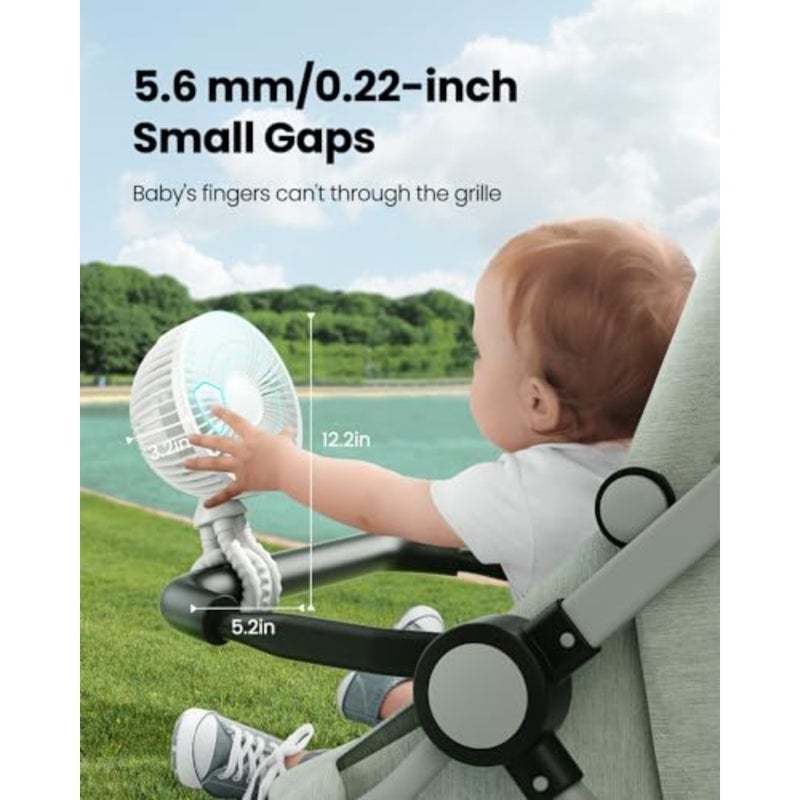 Oscillating Baby Stroller Fan with LED Night Light, 4 Speeds Cooling Rechargeable 360° Rotate Clip On, Battery Operated Small Portable Fans for Car Seat Crib Treadmill Travel - Image 3