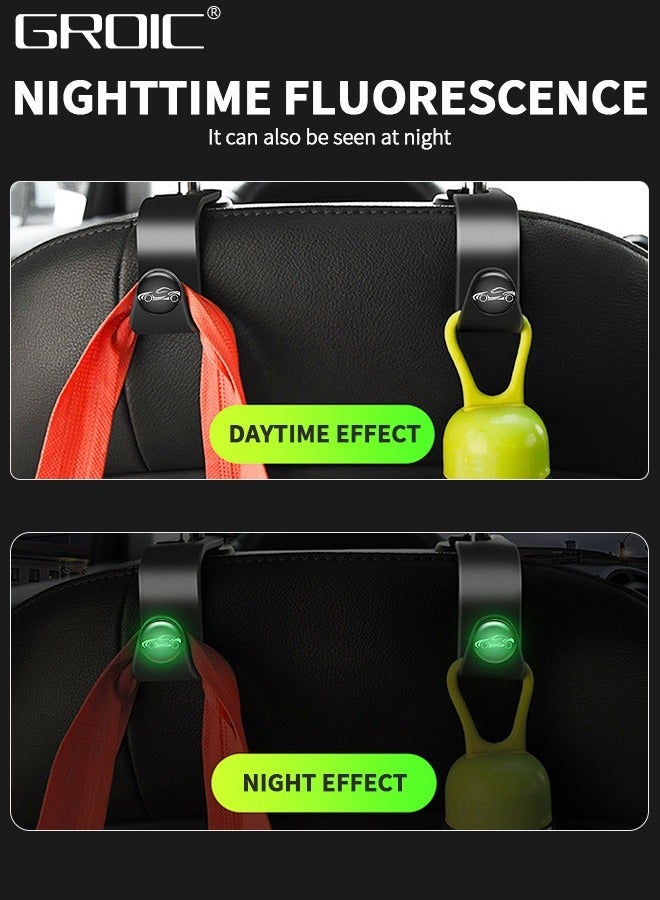 GROIC Luminous Car Seat Headrest Hook 4 Pack Hanger Storage Organizer Universal for Handbag Purse Coat Universal, Vehicle-Mounted  - Image 3