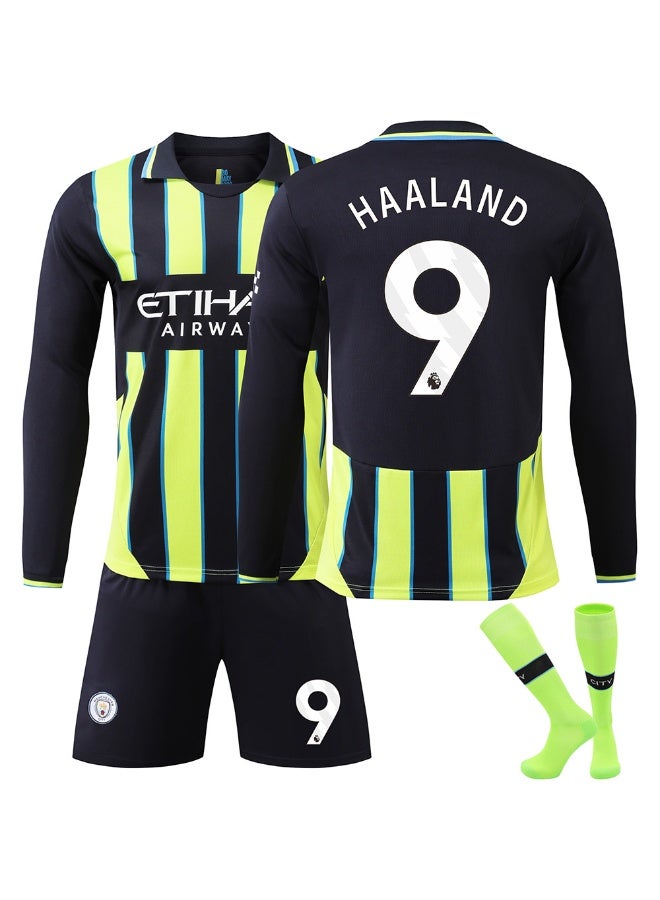 general 2024-2025 Manchester City away #9 HAALAND long-sleeved football uniform suit children's size and adult size, a gift for fans and friends  - Image 1