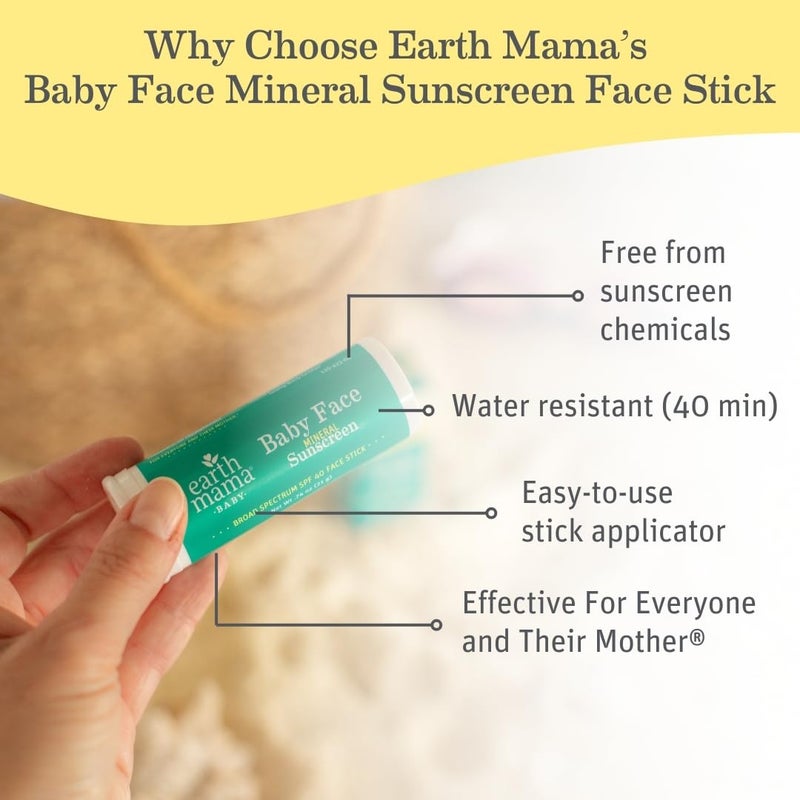 Earth Mama Baby Face Mineral Sunscreen Stick SPF 40 | Non-Nano Zinc, Natural Water Resistant Sun Cream for Babies, Kids & Adults 0.74-Ounce, 3-Pack - Image 2