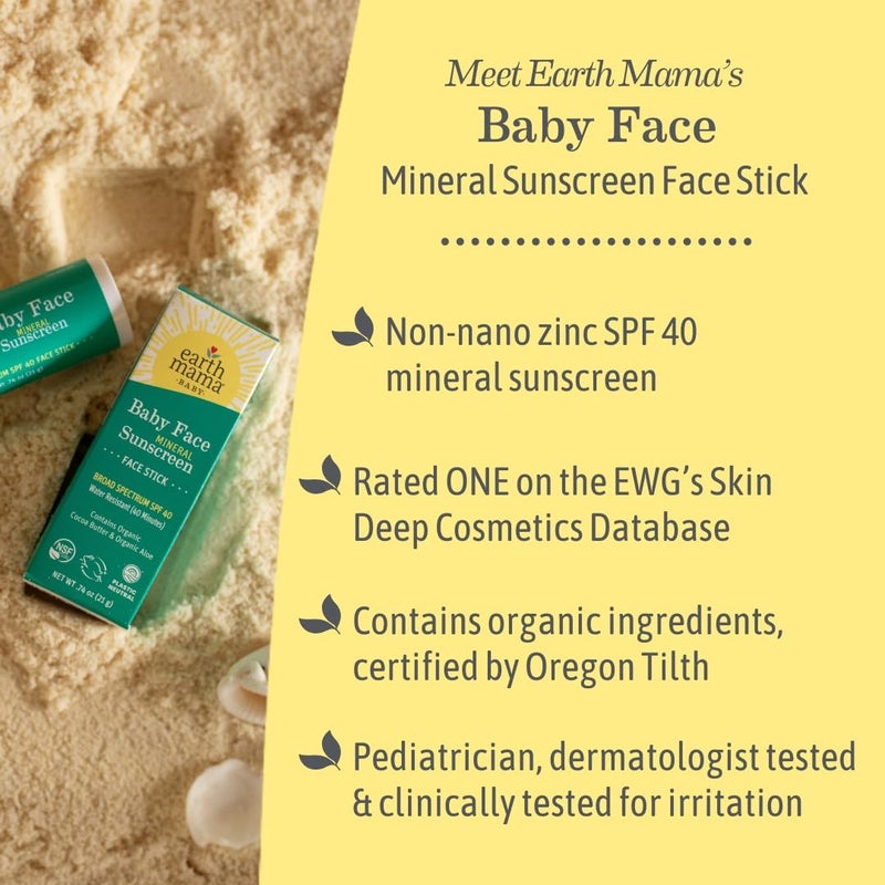 Earth Mama Baby Face Mineral Sunscreen Stick SPF 40 | Non-Nano Zinc, Natural Water Resistant Sun Cream for Babies, Kids & Adults 0.74-Ounce, 3-Pack - Image 5