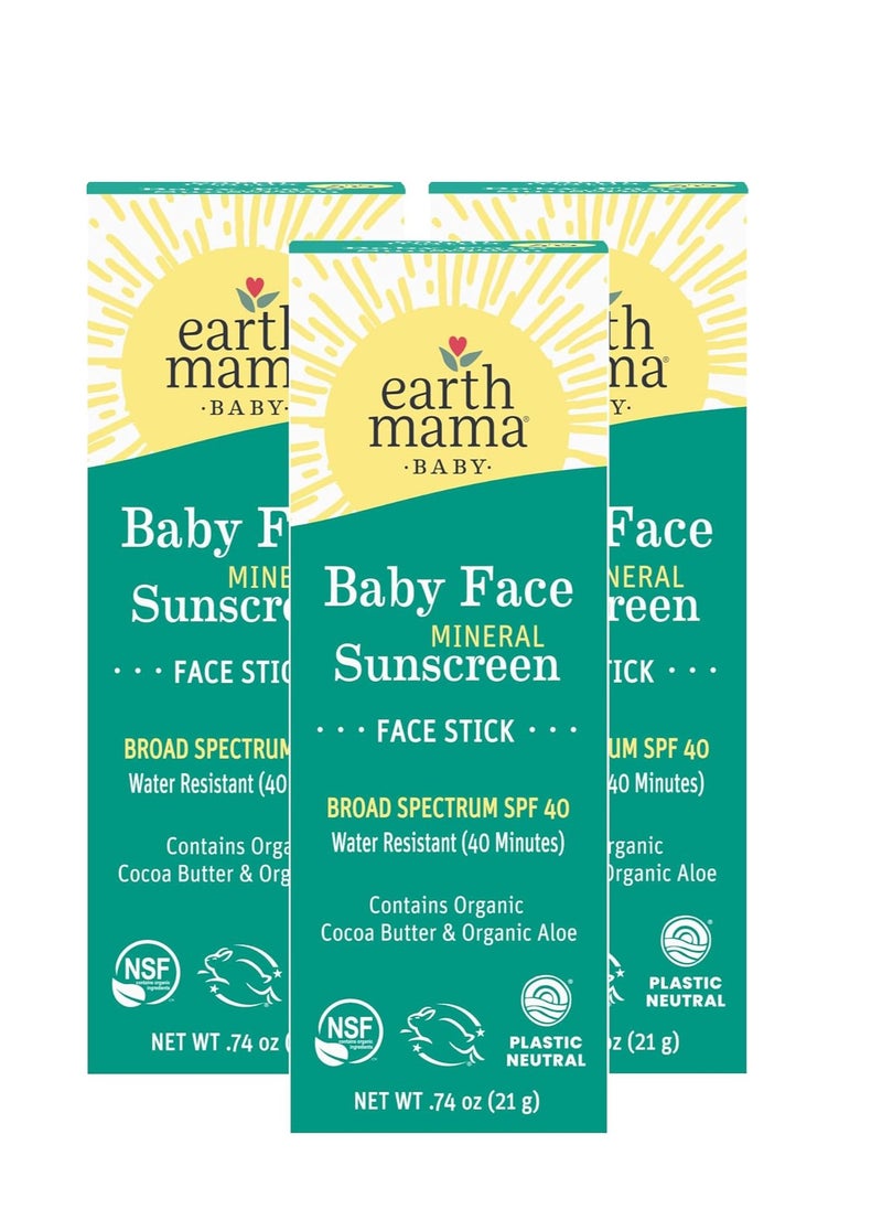 Earth Mama Earth Mama Baby Face Mineral Sunscreen Stick SPF 40 | Reef Safe, Non-Nano Zinc, Natural Water Resistant Sun Cream for Babies, Kids & Adults 0.74-Ounce, 3-Pack  - Image 1