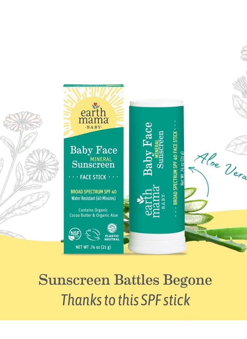 Earth Mama Earth Mama Baby Face Mineral Sunscreen Stick SPF 40 | Reef Safe, Non-Nano Zinc, Natural Water Resistant Sun Cream for Babies, Kids & Adults 0.74-Ounce, 3-Pack  - Image 2