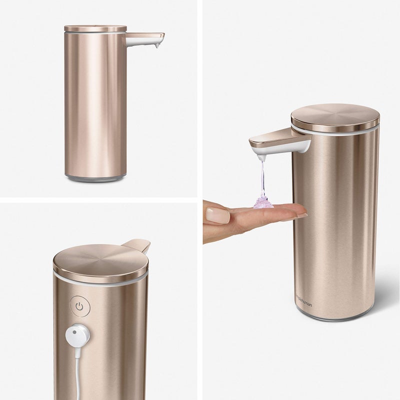 simplehuman 9 oz. Touch-Free Rechargeable Sensor Liquid Soap Pump Dispenser, Rose Gold Stainless Steel - Image 2