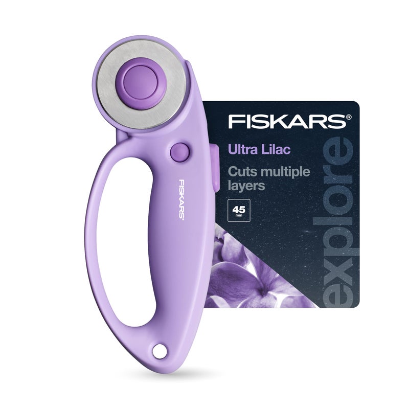 Fiskars Loop Rotary Cutter, Explore Collection Ultra Lilac, Precision-Ground Steel Blade for Fabric, Felt and Vinyl, 45mm - Image 1