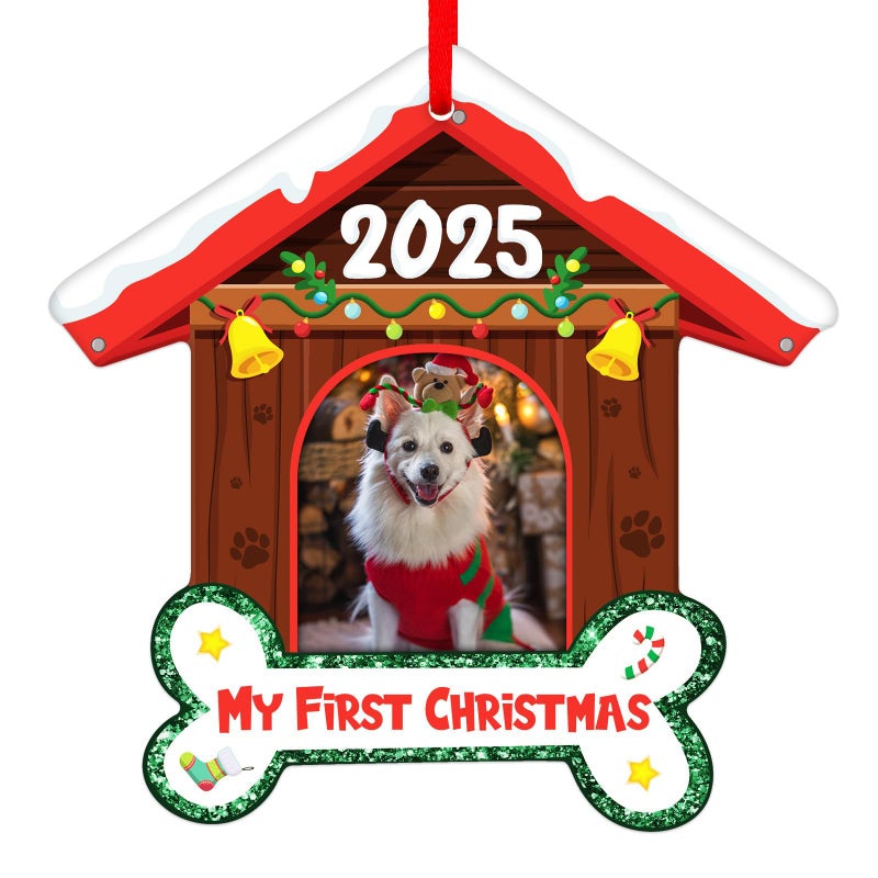 FLYAB Dog Picture Frame Christmas Ornaments 2025 Personalized Photo Frame Ornament for Christmas Tree My First Xmas Ornament 2025 for Dogs Lovers Christmas Tree Decorations Gifts