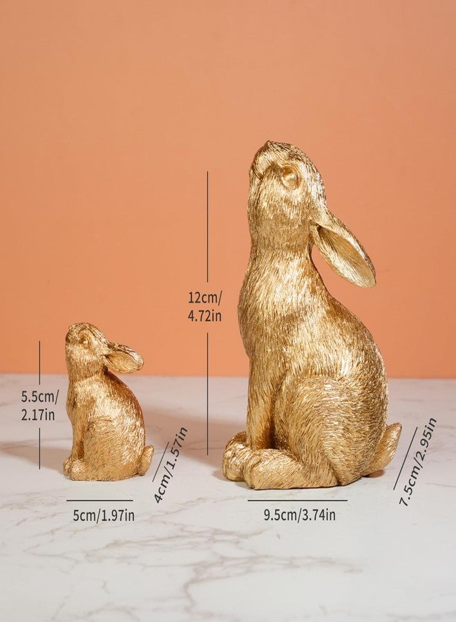 Zensounding 2pcs Easter Rabbit Resin Statues, one Large and one Small, Gazing lovingly at Each Other; Outdoor Patio Sculptures, Unique Easter Spring Home Decor Gifts (Gold) - Image 3
