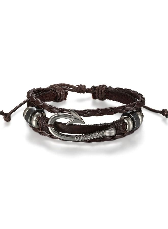 5esha Fashion a Multilayer Handmade Fish Hook Leather Bracelet - Image 1