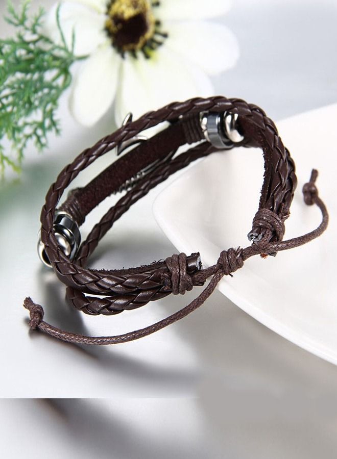 5esha Fashion a Multilayer Handmade Fish Hook Leather Bracelet - Image 2