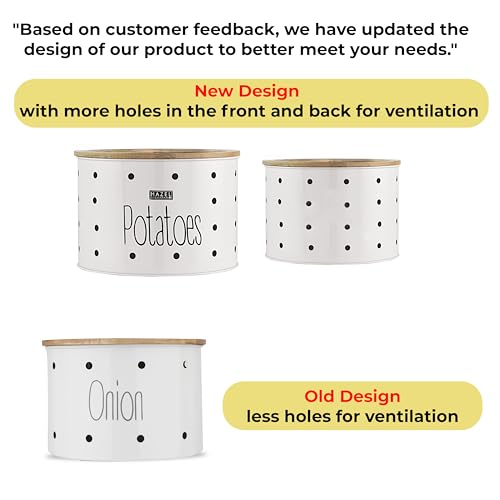 HAZEL Garlic & Potato Storage Containers | Potato Garlic Box Dabba With Wood Lid for Storage, Set of 2, White - Image 3