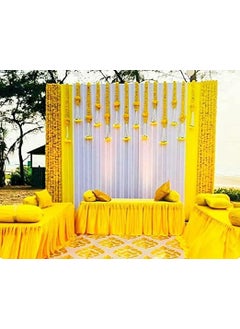 Just Flowers Just Flowers Soft Lycra Backdrop Decoration Cloth for Haldi Wedding Puja Birhtday Photography Background Decoration Cloth Curtain Pack of 245Ft x 9Ft Each Yellow  - Image 3