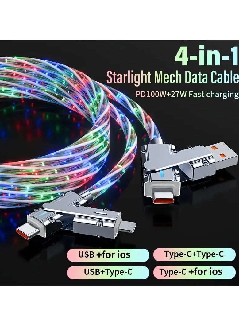 Starry LED 4-in-1 Fast Charging Cable – 100W Multicolor Zinc Alloy USB Cable (USB to iOS, Type-C to Type-C, USB to Type-C, Type-C to iOS) - Image 1