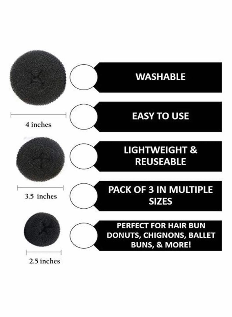 KASTWAVE صانعة كعكة الشعر المكونة من 3 قطع (1 صغيرة، 1 متوسطة، 1 كبيرة) باللون الأسود - Image 3