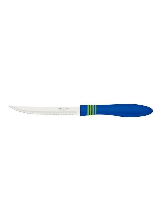 TRAMONTINA Since 1911,Made in Brazil- Cor&Cor 5 Inches Steak Knife with Stainless Steel Blade and Blue Polypropylene Handle 