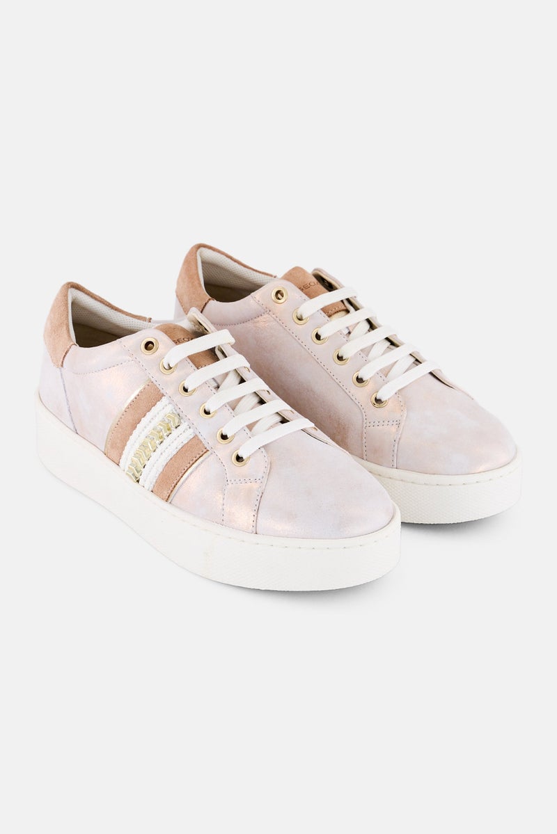 GEOX Women Lace Up Casual Shoes, Rose Gold  - Image 1
