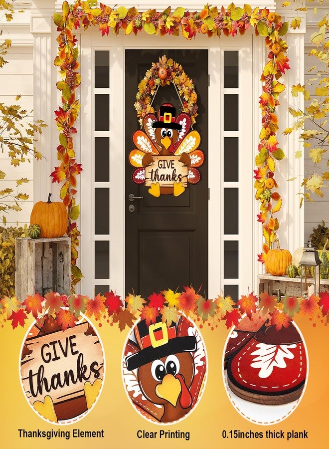 Sophena Thanksgiving Decoration Wooden Turkey Pumpkin Door Wreath for Front Door Sign Wall Signs, Thankful Blessed Grateful Pumpkin Sign Hanging for Fall Autumn Harvest Home Halloween Decoration - Image 2