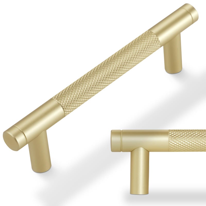 POVEFONK 10 Pack 334 inch96mm Brushed Brass Kitchen Cabinet Handles Knurled Cabinet Pulls Gold Drawer Pulls Kitchen Hardware - Image 2