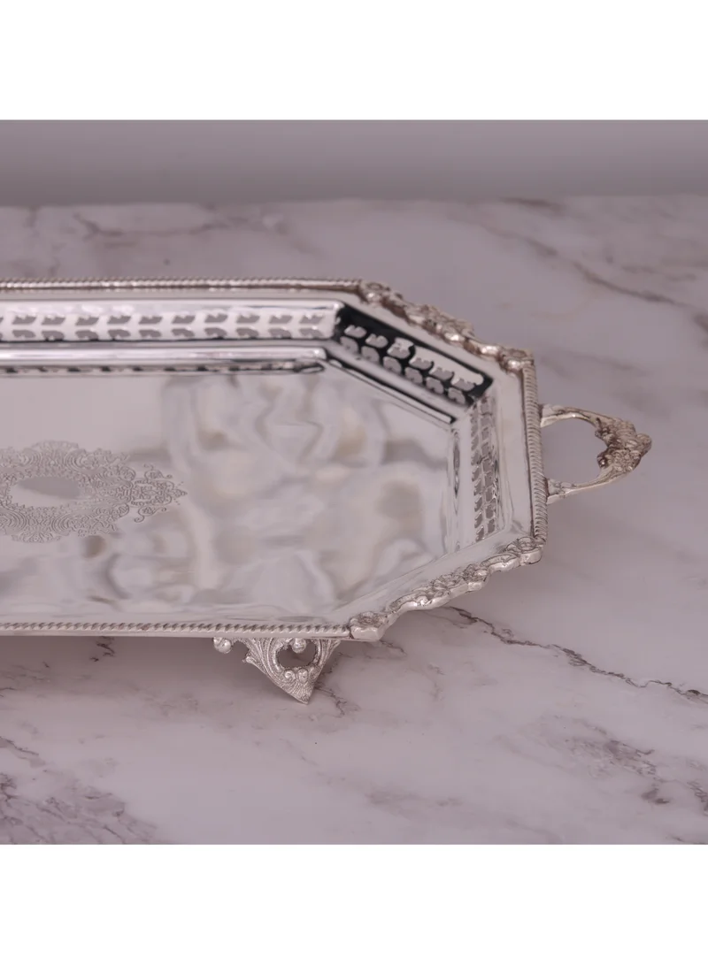 QUESERA Decorative Antique Accent Silver plated Brass Tray with detailed edges by Quesera