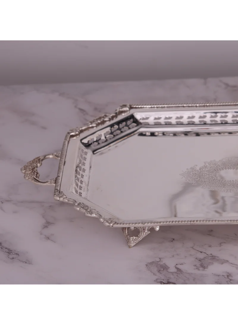Quesera  Decorative Antique Accent Silver plated Brass Tray with detailed edges by Quesera  | Best Price UAE