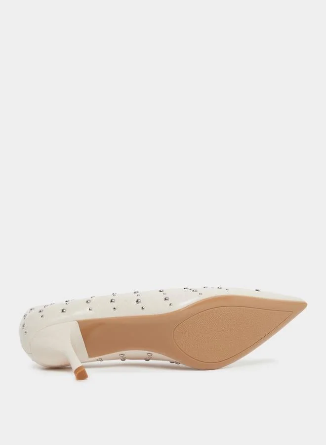 Styli Nude Studded Pointed Toe Court Shoes