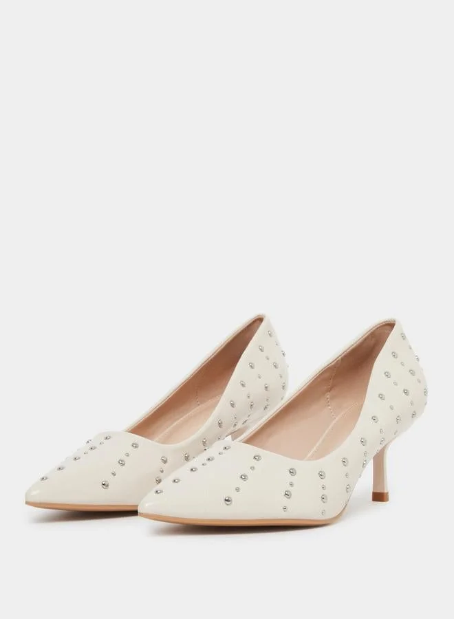 Styli Nude Studded Pointed Toe Court Shoes