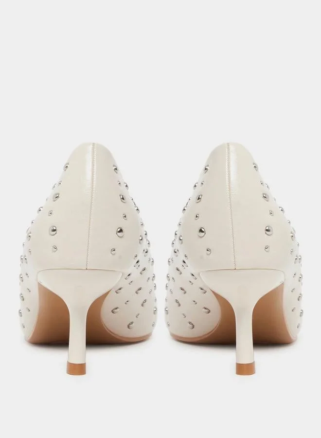 Styli Nude Studded Pointed Toe Court Shoes