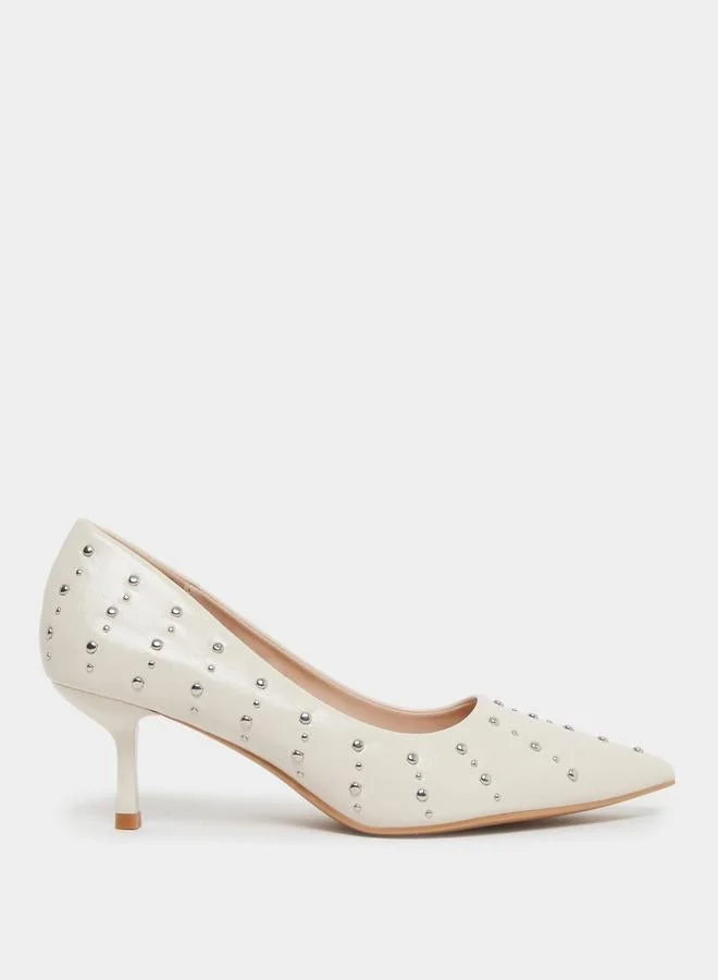 Styli Nude Studded Pointed Toe Court Shoes