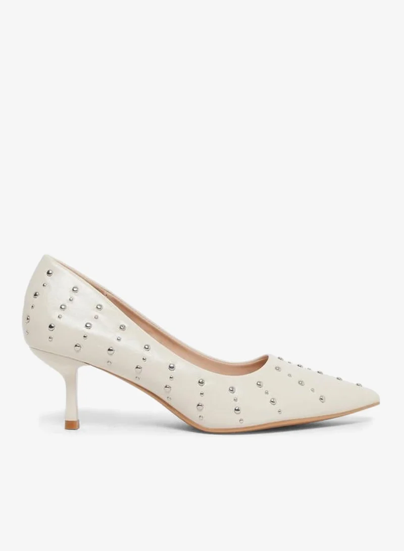 Styli Nude Studded Pointed Toe Court Shoes