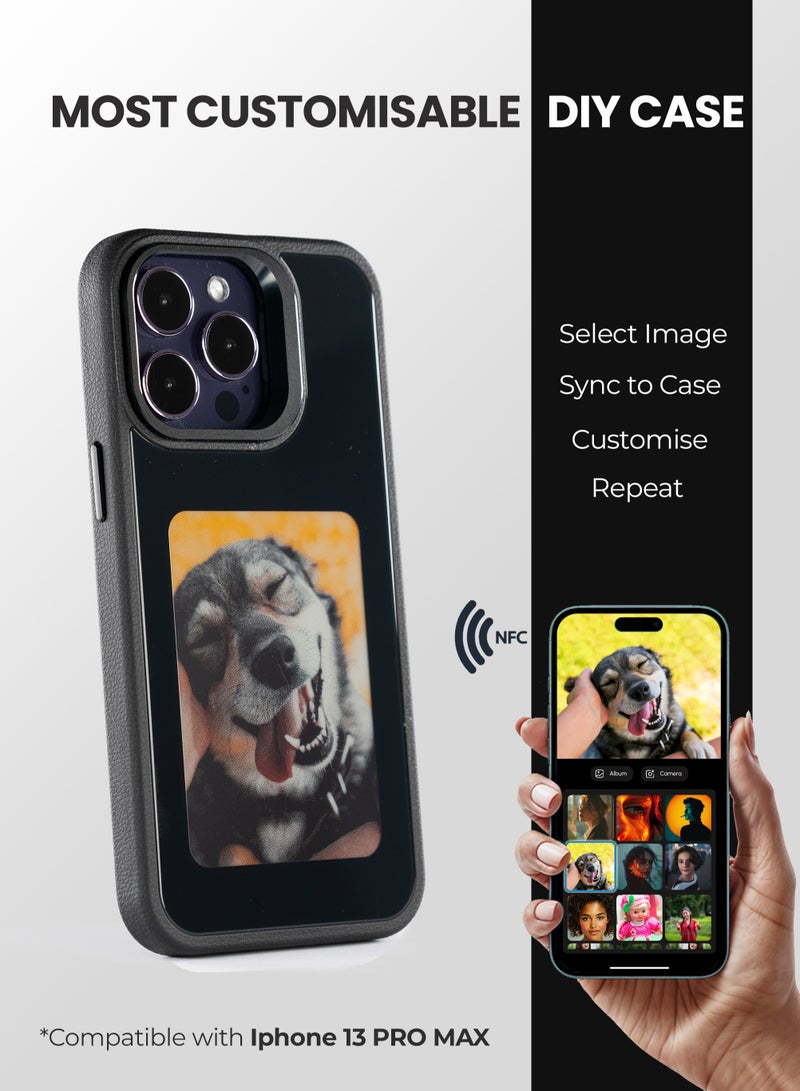AI Vista iPhone 13 Pro Max – Black Smart Case with NFC, E-Ink Back Display, DIY Image - Image 1