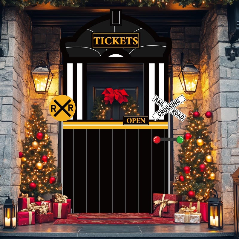 Oitnlaughter Train Ticket Hall Door Banner for Train Birthday Party Decoration Express Trains Station Hanging Banner Railroad Track Door Sign Backdrop for School Classroom Home Xmas Photo Booth Props Decor - Image 5