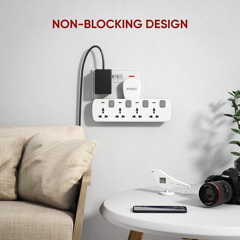 Elexon Universal Multi Extension T Socket Power Adaptor with Surge Protection - 4 Way Outlet Plug - Image 3