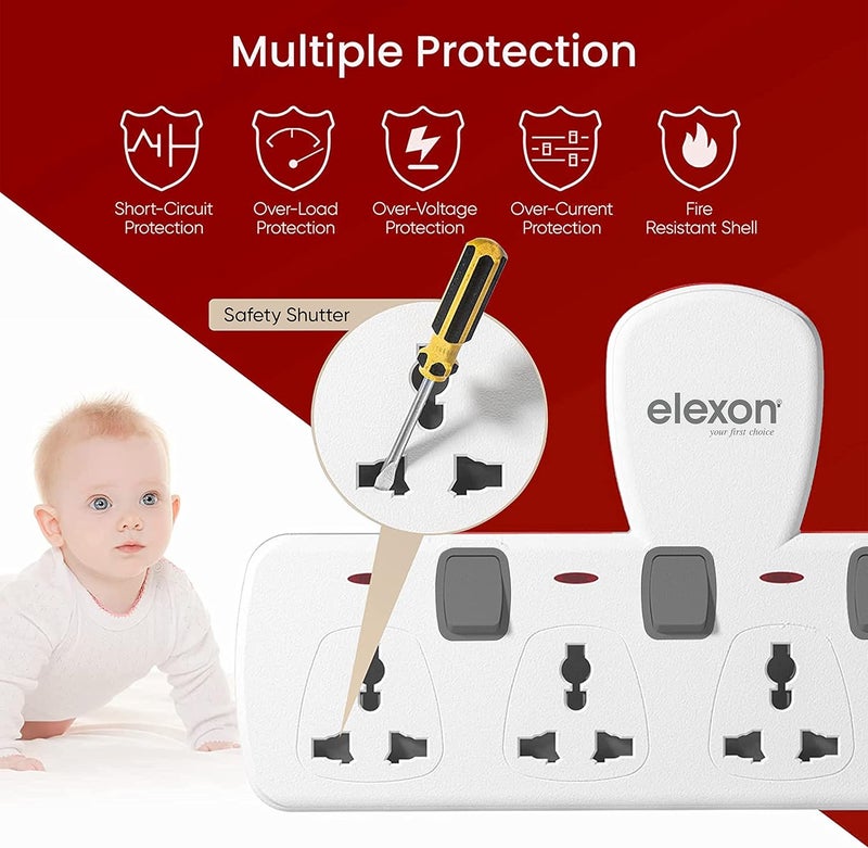Elexon Universal Multi Extension T Socket Power Adaptor with Surge Protection - 4 Way Outlet Plug - Image 2